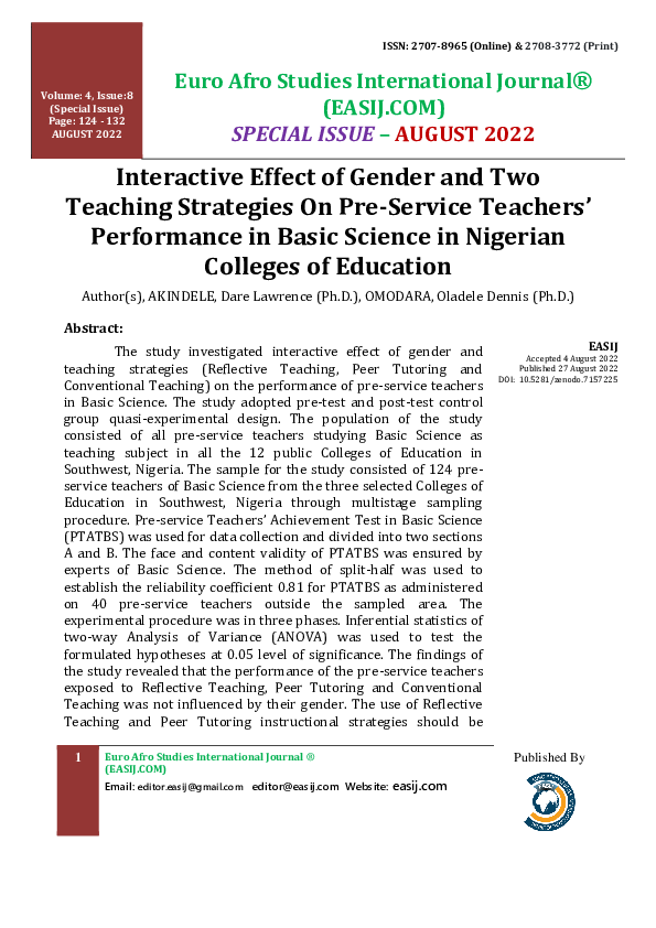 (PDF) Interactive Effect of Gender and Two Teaching Strategies On Pre ...