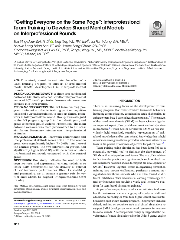 (PDF) “Getting Everyone on the Same Page”: Interprofessional Team ...