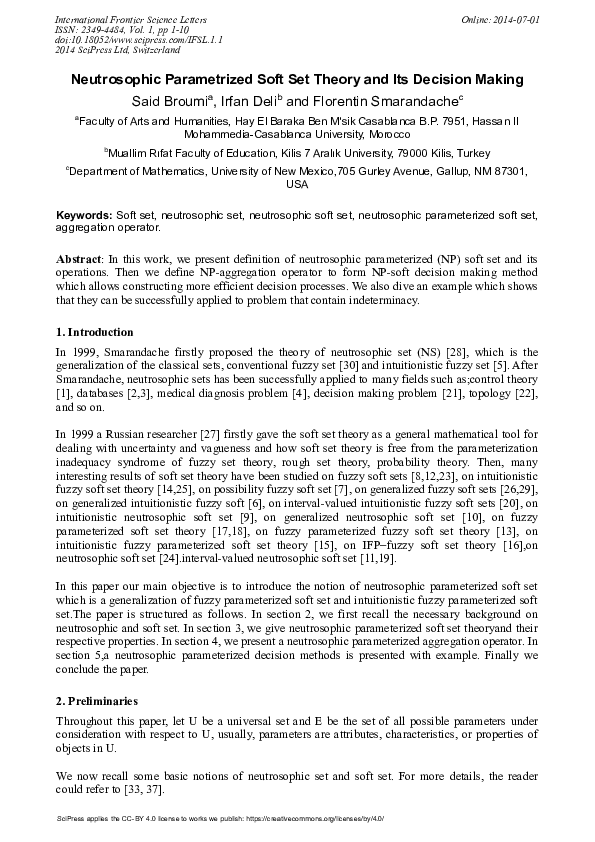 (PDF) Neutrosophic Parametrized Soft Set Theory and its Decision Making