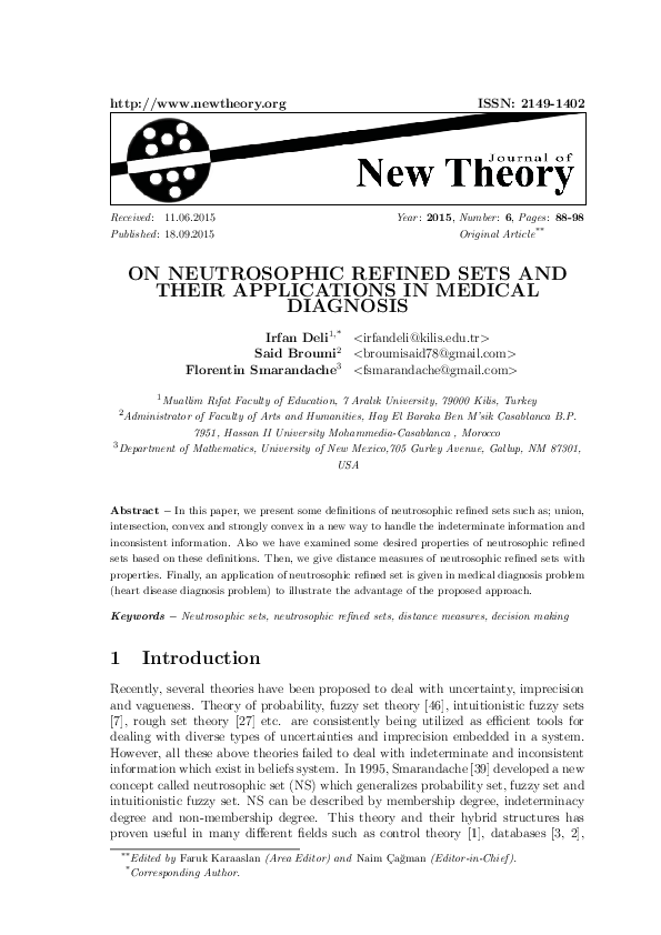 (PDF) On Neutrosophic Refined Sets and Their Applications in Medical ...