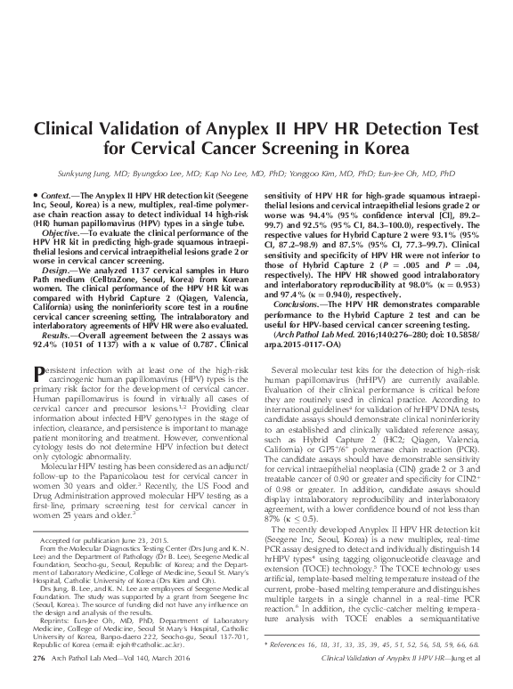 (PDF) Clinical Validation of Anyplex II HPV HR Detection Test for ...