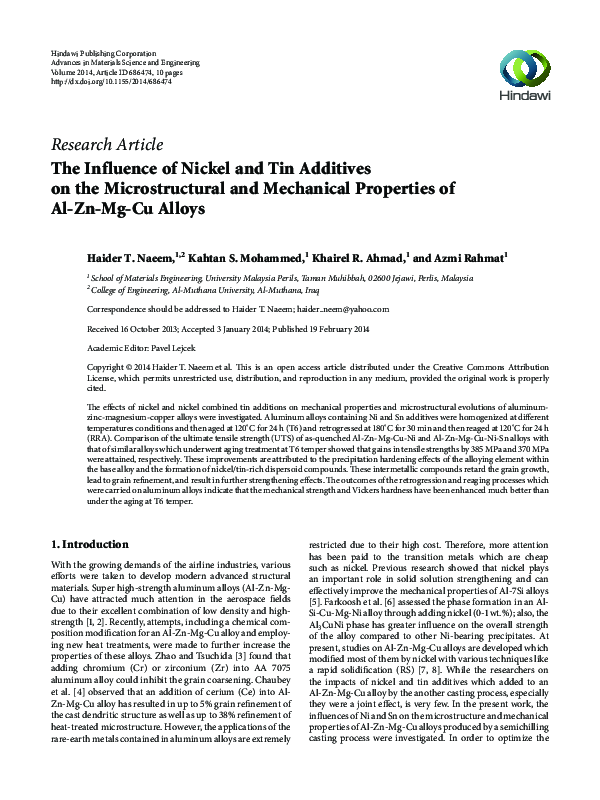 (PDF) The Influence of Nickel and Tin Additives on the Microstructural ...