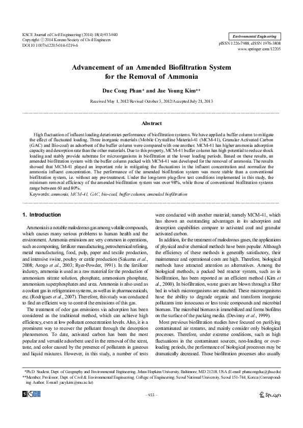 (PDF) Advancement of an amended biofiltration system for the removal of ...