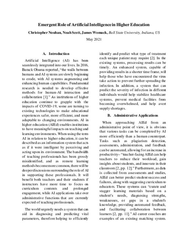 (PDF) Emergent Role of Artificial Intelligence in Higher Education