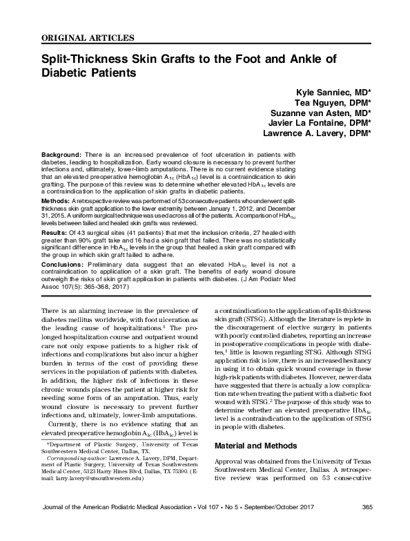 (PDF) Split-Thickness Skin Grafts to the Foot and Ankle of Diabetic ...