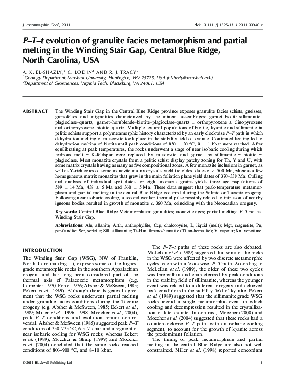 (PDF) P-T-t evolution of granulite facies metamorphism and partial ...