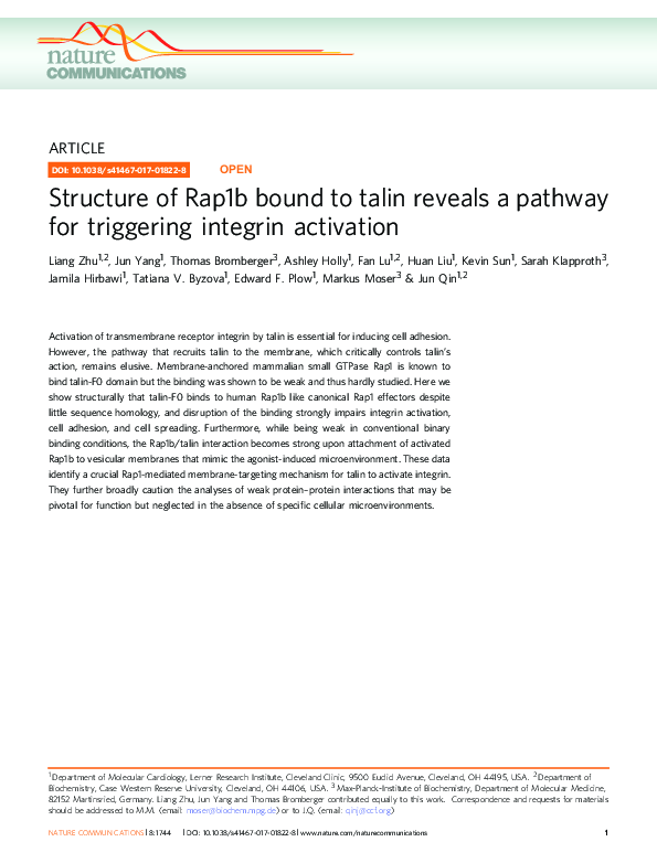 (PDF) Structure of Rap1b bound to talin reveals a pathway for ...