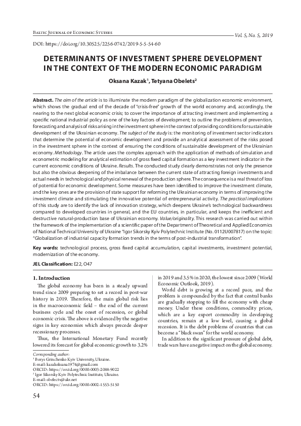 (PDF) Determinants of investment sphere development in the context of ...