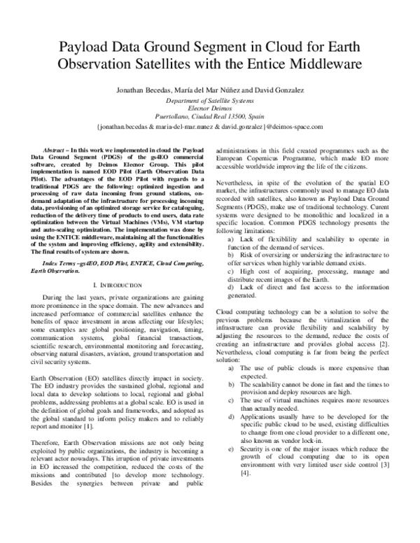 (PDF) Payload Data Ground Segment In Cloud For Earth Observation ...