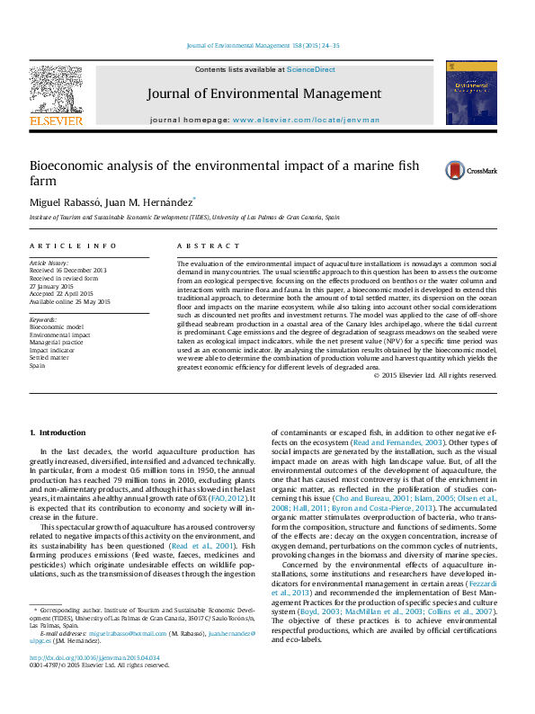 (PDF) Bioeconomic analysis of the environmental impact of a marine fish ...