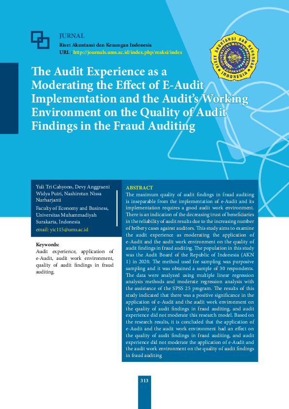 (PDF) The Audit Experience as a Moderating the Effect of E-Audit ...