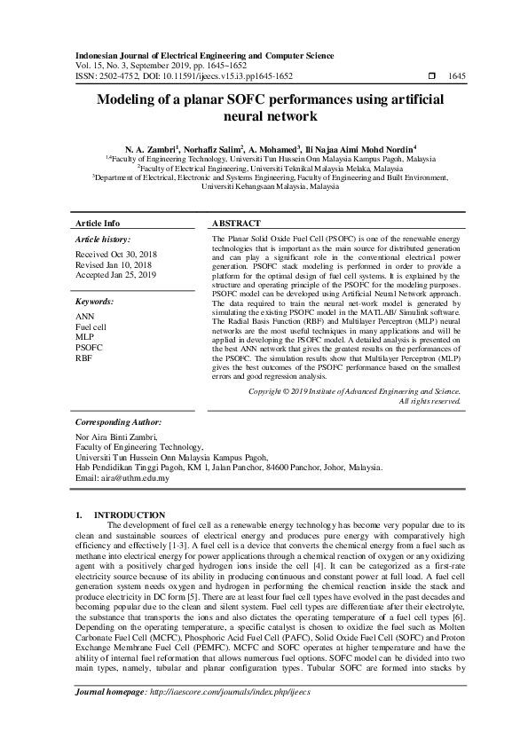 (PDF) Modeling Of A Planar Sofc Performance Using Artificial Nueral Network