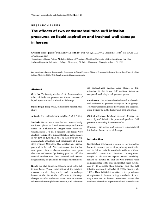 (PDF) The effects of two endotracheal tube cuff inflation pressures on ...