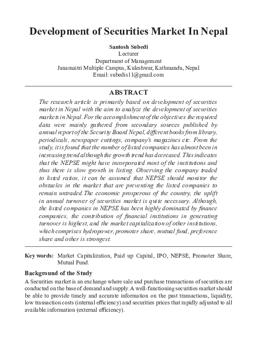 (PDF) Development of Securities Market In Nepal