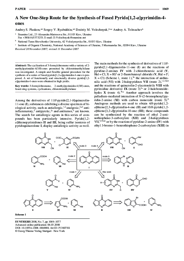 (PDF) A New One-Step Route for the Synthesis of Fused Pyrido[1,2- a ...