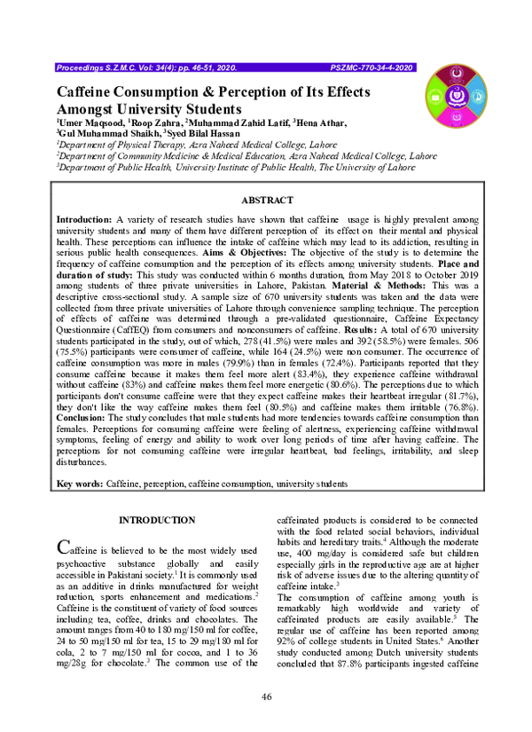 (PDF) Caffeine Consumption & Perception of Its Effects Amongst ...