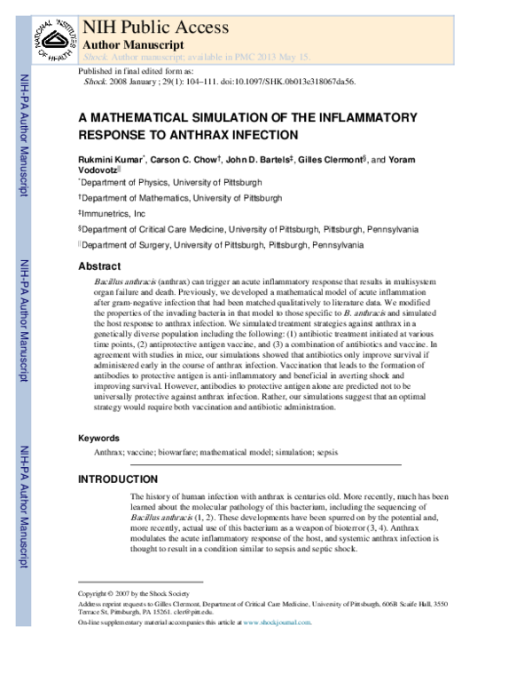 (PDF) A Mathematical Simulation of the Inflammatory Response to Anthrax ...