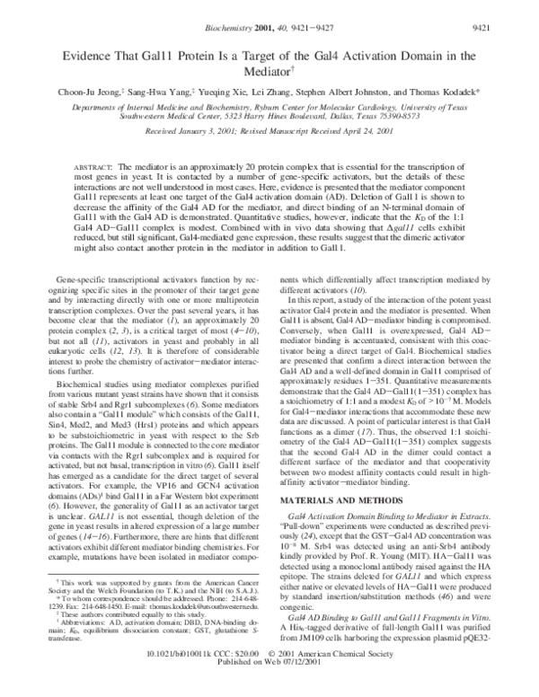 (PDF) Evidence That Gal11 Protein Is a Target of the Gal4 Activation ...