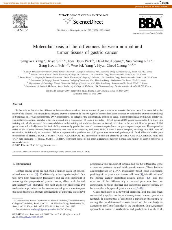 (PDF) Molecular basis of the differences between normal and tumor ...