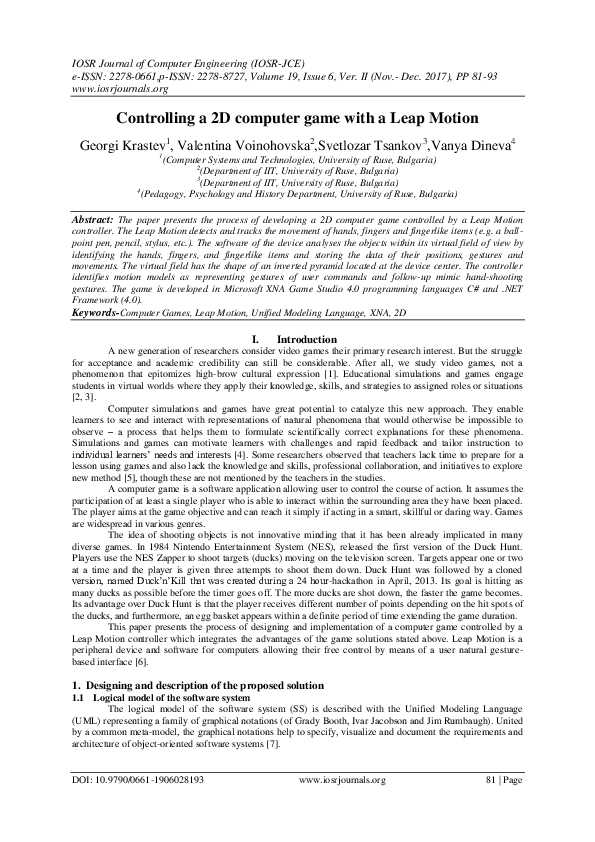 (PDF) Controlling a 2D computer game with a Leap Motion