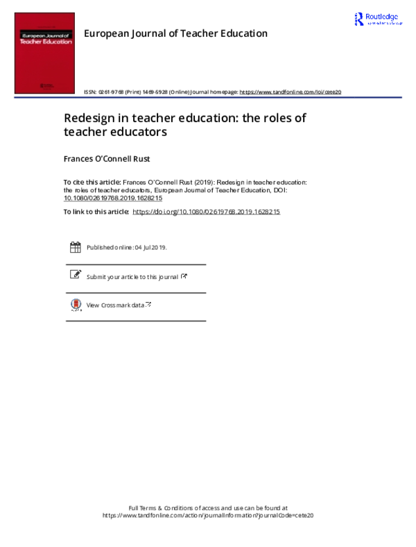 (PDF) Redesign in teacher education: the roles of teacher educators
