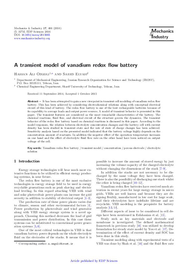 (PDF) A transient model of vanadium redox flow battery