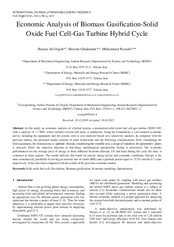 (PDF) Economic Analysis of Biomass Gasification-Solid Oxide Fuel Cell ...