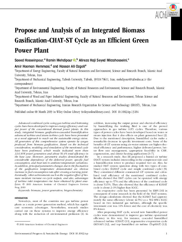 (PDF) Propose and analysis of an integrated biomass gasification‐CHAT ...