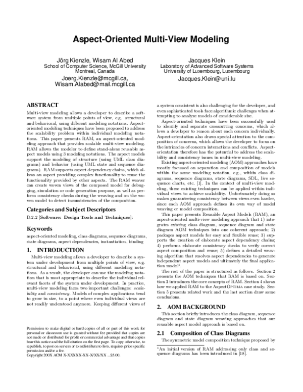 (PDF) Aspect-oriented multi-view modeling