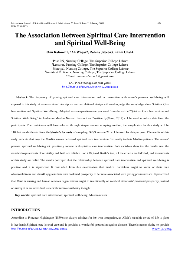(PDF) The Association Between Spiritual Care Intervention and Spiritual ...