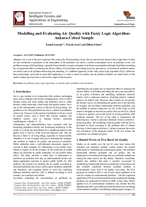 (PDF) Modelling and Evaluating Air Quality with Fuzzy Logic Algorithm ...