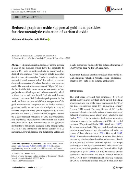 (PDF) Reduced graphene oxide supported gold nanoparticles for ...