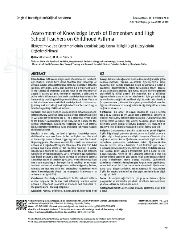 (PDF) Assessment of Knowledge Levels of Elementary and High School ...