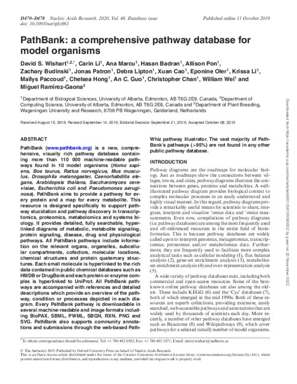 (PDF) PathBank: a comprehensive pathway database for model organisms