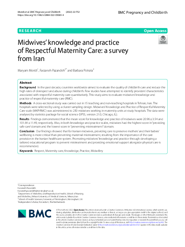 (PDF) Midwives’ knowledge and practice of Respectful Maternity Care: a ...