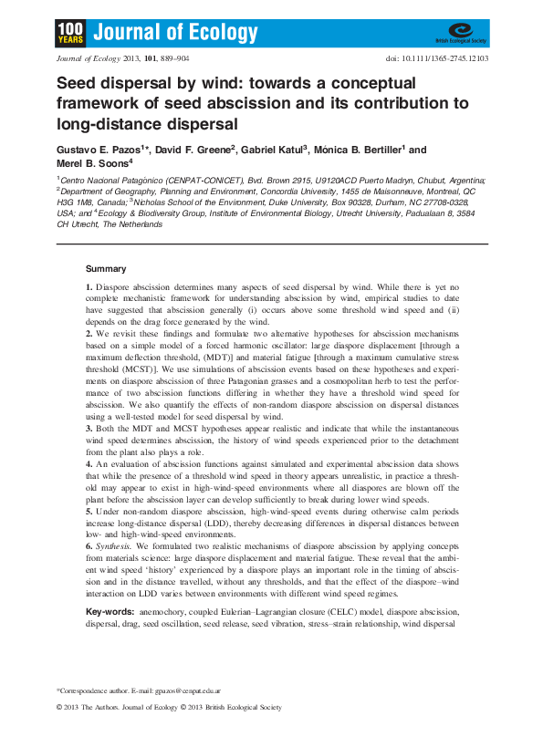 (PDF) Seed dispersal by wind: towards a conceptual framework of seed ...