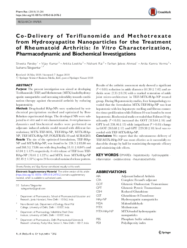 (PDF) Co-Delivery of Teriflunomide and Methotrexate from Hydroxyapatite ...