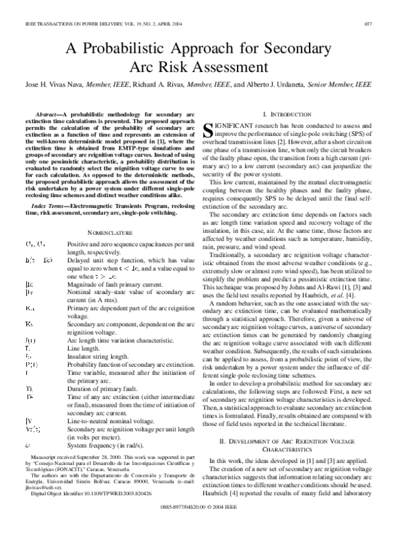 (PDF) A Probabilistic Approach for Secondary Arc Risk Assessment