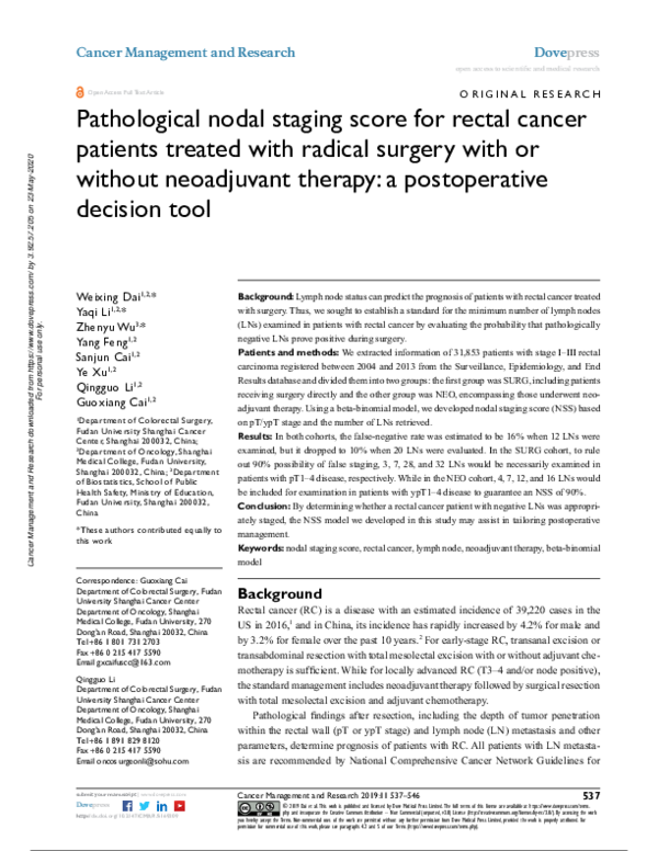(PDF) Pathological nodal staging score for rectal cancer patients ...