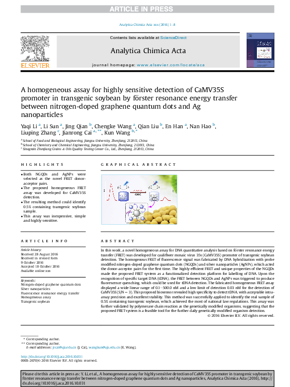 (PDF) A homogeneous assay for highly sensitive detection of CaMV35S ...