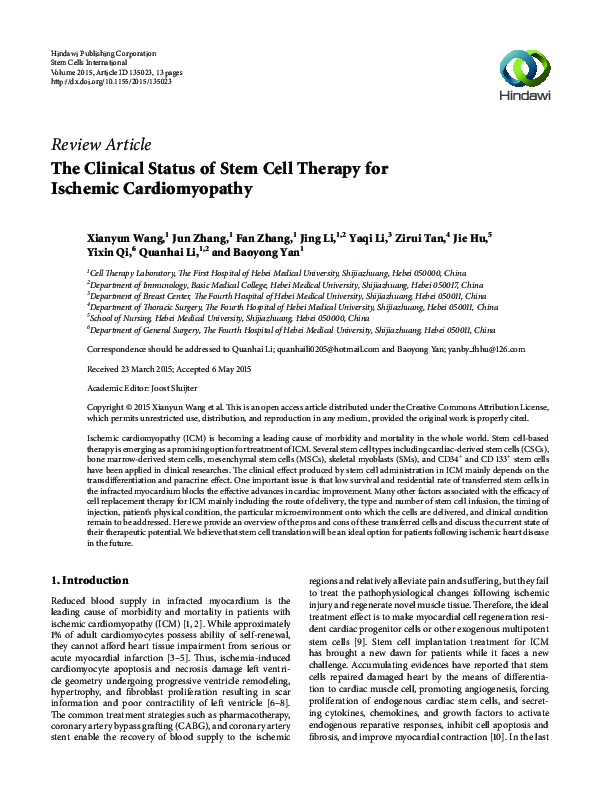 (PDF) The Clinical Status of Stem Cell Therapy for Ischemic Cardiomyopathy
