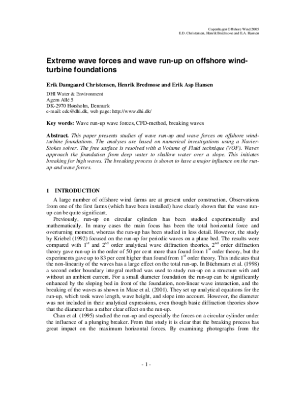 (PDF) Extreme wave forces and wave run-up on offshore wind-turbine ...