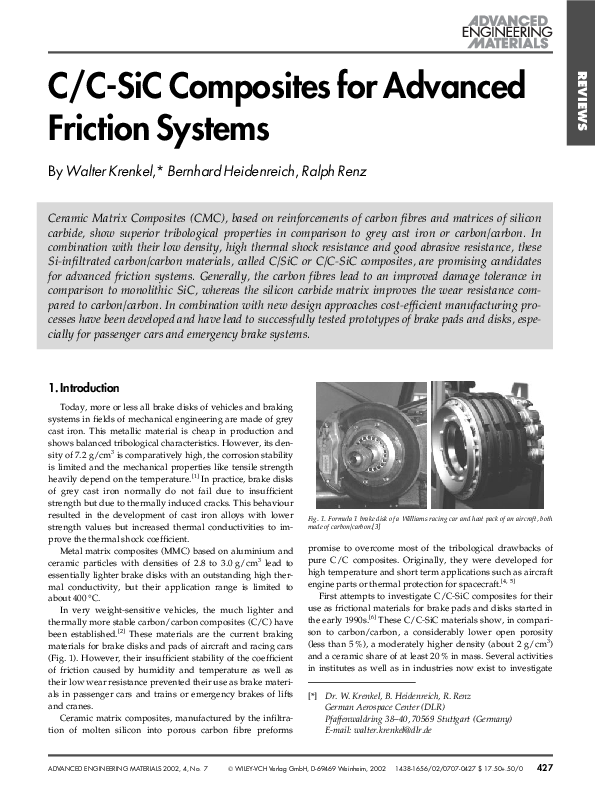 (PDF) C/C-SiC Composites for Advanced Friction Systems