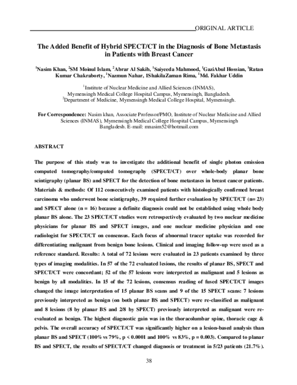 (PDF) The Added Benefit of Hybrid SPECT/CT in the Diagnosis of Bone ...
