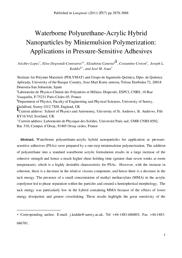 (PDF) Waterborne Polyurethane−Acrylic Hybrid Nanoparticles by