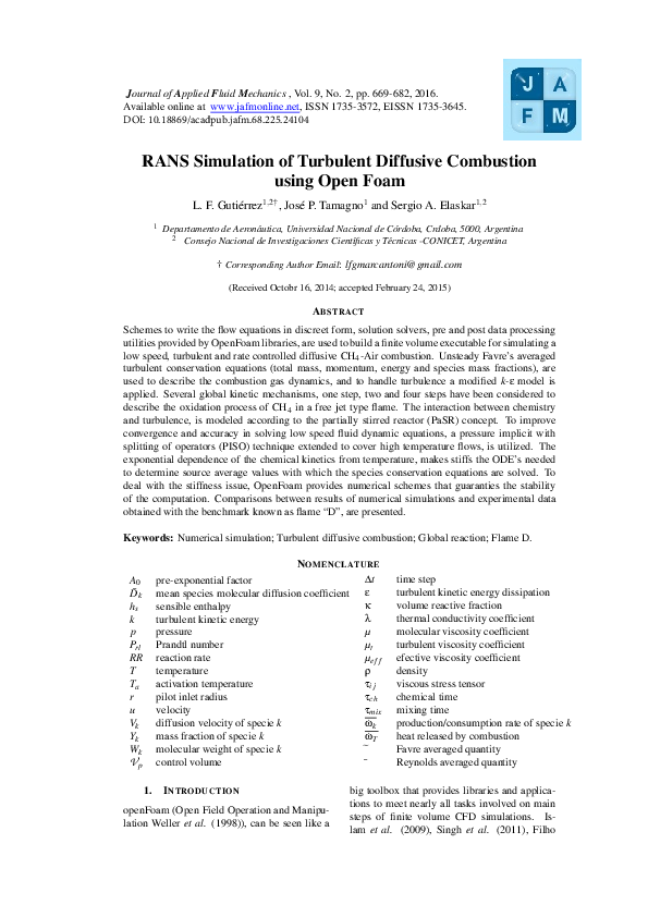 (PDF) RANS Simulation of Turbulent Diffusive Combustion using Open Foam