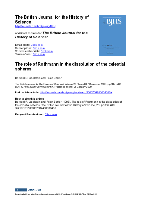 (PDF) The role of Rothmann in the dissolution of the celestial spheres