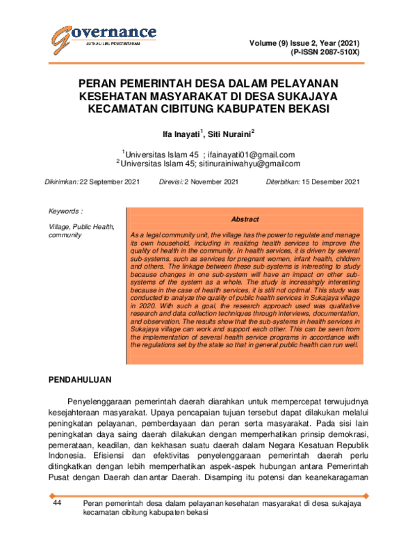 (PDF) Peran Pemerintah Desa Dalam Pelayanan Kesehatan Masyarakat DI ...