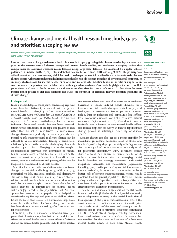 (PDF) Climate change and mental health research methods, gaps, and ...