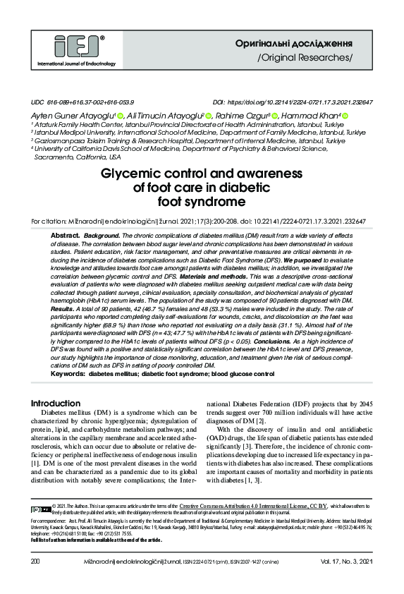 (PDF) Glycemic control and awareness of foot care in diabetic foot syndrome